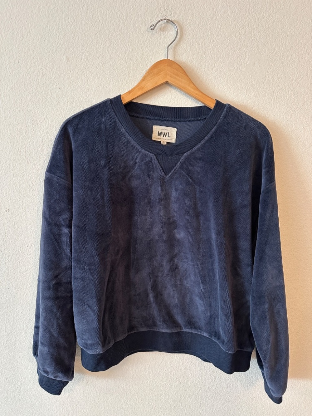 Madewell MWL Velour Crewneck Sweatshirt Navy Blue Women's Large